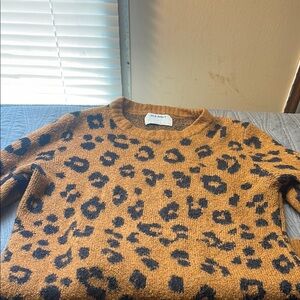 Old Navy Brown and Black Crew Neck Sweater with Leopard Print